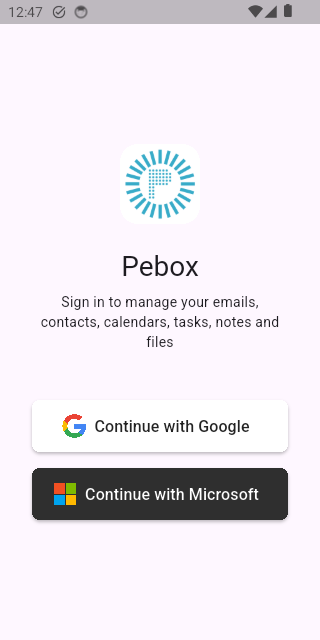 Pebox sign-in with Google and Microsoft